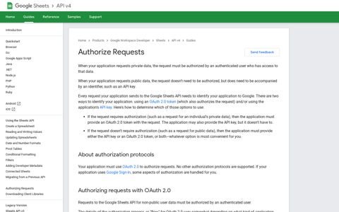 Authorize Requests | Sheets API | Google Developers
