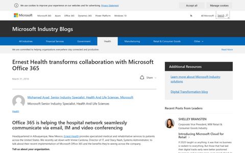 Ernest Health transforms collaboration with Microsoft Office 365