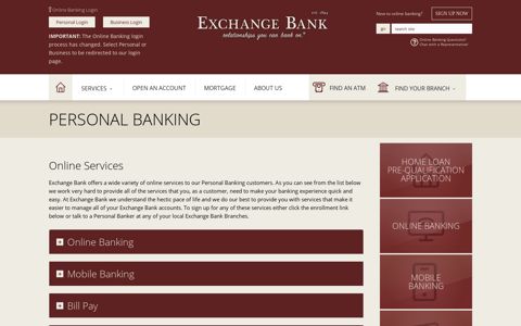 Online Services - Exchange Bank