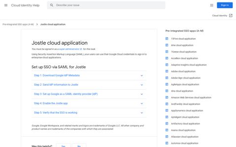 Jostle cloud application - Cloud Identity Help - Google Support