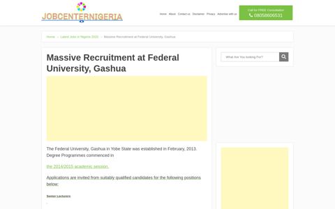 Massive Recruitment At Federal University, Gashua October ...
