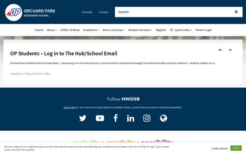 OP Students – Log in to The Hub/School Email - hwdsb
