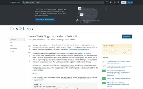 Lenovo T440s Fingerprint reader in Fedora 20 - Unix & Linux ...