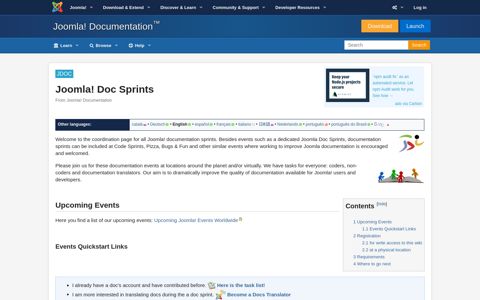 JDOC:Joomla! Doc Sprints - Joomla! Documentation