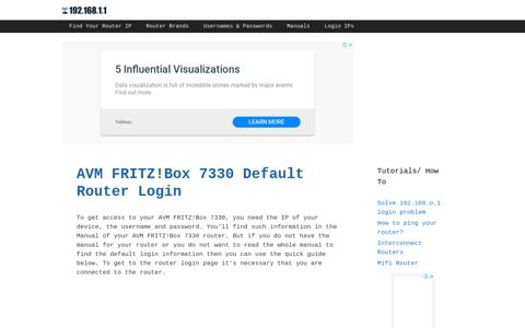 AVM FRITZ!Box 7330 - Default login IP, default username ...