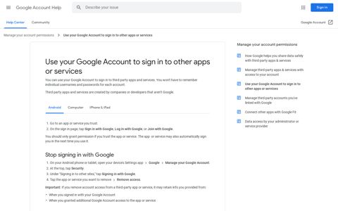 Use your Google Account to sign in to other apps or services ...