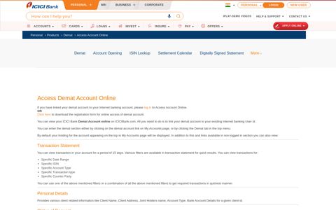 Access Demat Account Online | Demat Accounts ... - ICICI Bank