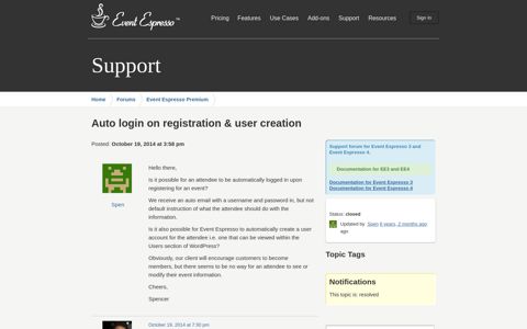 Auto login on registration & user creation | Event Espresso