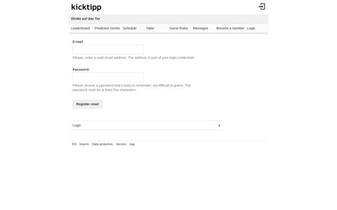 Direkt auf das Tor Predictor game - Register | kicktipp