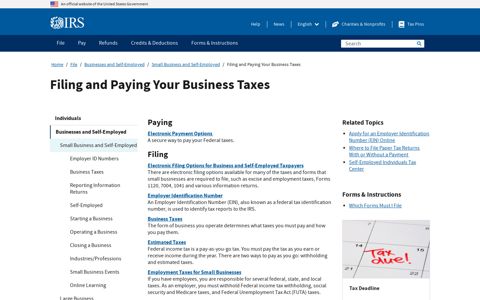 Filing and Paying Your Business Taxes | Internal Revenue ...