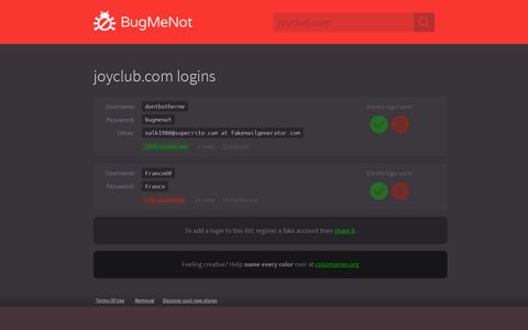 joyclub.com logins - BugMeNot