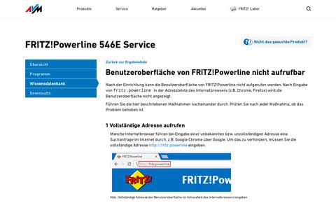 Benutzeroberfläche von FRITZ!Powerline nicht aufrufbar - AVM