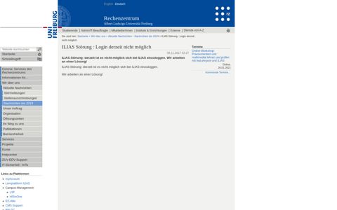 ILIAS Störung : Login derzeit nicht möglich - RZ Uni Freiburg