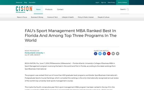 FAU's Sport Management MBA Ranked Best In Florida And ...