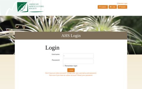 American Horticultural Society: AHS Member Login