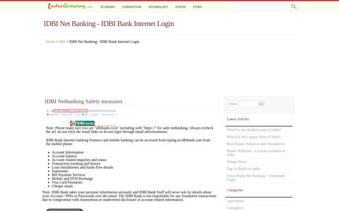 IDBI Net Banking - IDBI Bank Internet Login - India