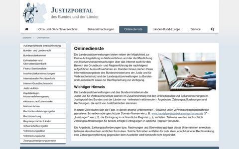 Onlinedienste - Justizportal des Bundes und der Länder