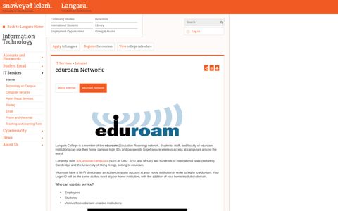 eduroam Network - Langara College