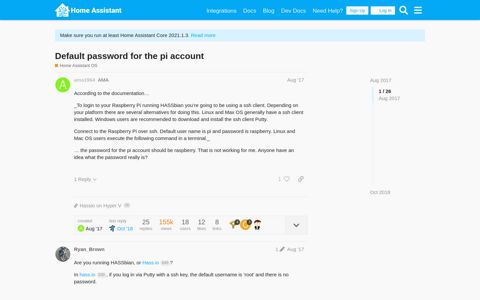 Default password for the pi account - Home Assistant OS ...