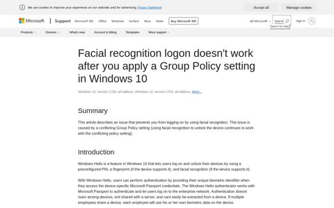 Facial recognition logon doesn't work after you apply a Group ...