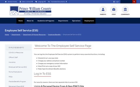 Employee Self Service (ESS) - Prince William County Public ...