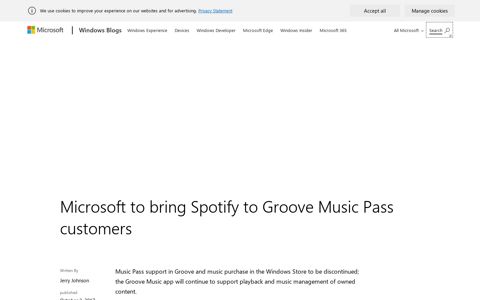 Microsoft to bring Spotify to Groove Music Pass customers ...