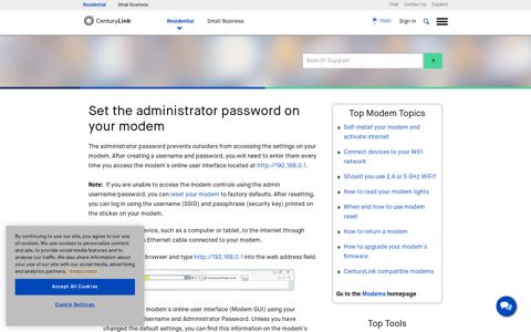 Set administrator password on your modem | CenturyLink