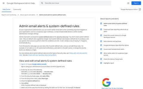 Admin email alerts & system-defined rules - Google Support
