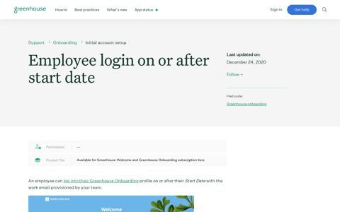 Employee Login On or After Start Date – Greenhouse Support