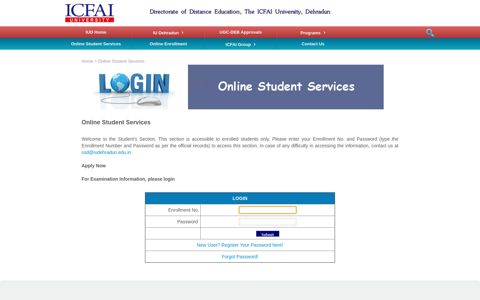 Online Student Services - ICFAI University, Dehradun