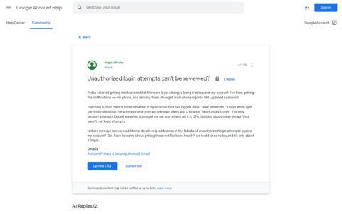 Unauthorized login attempts can't be reviewed? - Google ...