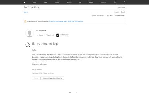 iTunes U student login - Apple Community