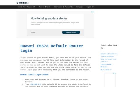 Huawei E5573 - Default login IP, default username & password