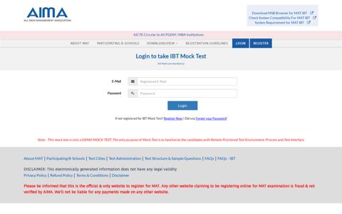 Login to take IBT Mock Test - AIMA MAT