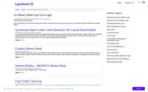Ge Money Bank Gap Visa Login Synchrony Bank Credit Cards ...