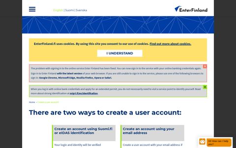 Create a user account - EnterFinland