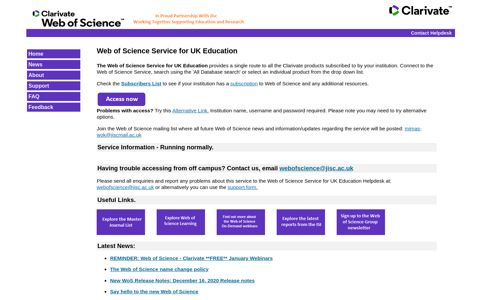 Web of Science Service for UK Education - Home Page