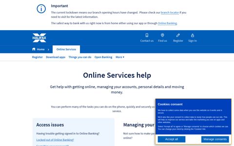 Halifax UK | Online Banking Help | About Online