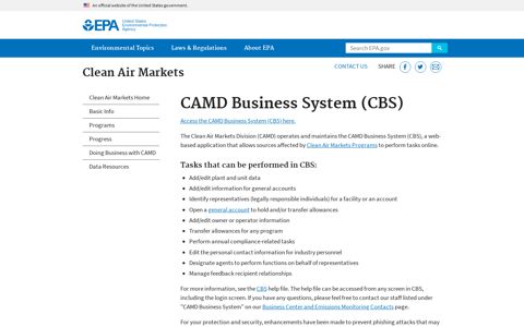 CAMD Business System (CBS) | Clean Air Markets | US EPA