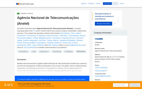 Agência Nacional de Telecomunicações (Anatel) - BNamericas