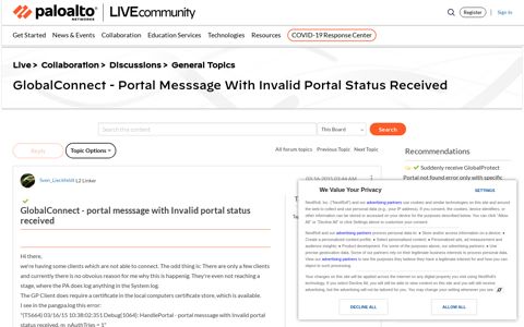 GlobalConnect - portal messsage with Invalid portal status ...