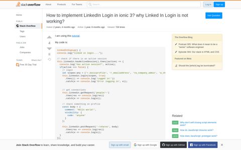 How to implement LinkedIn Login in ionic 3? why Linked In ...