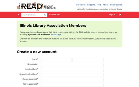Create a new account - iREAD: Reading Programs