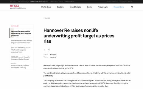 Hannover Re raises nonlife underwriting profit target as prices ...