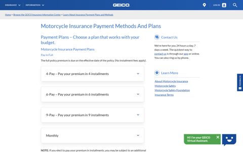 Motorcycle Insurance Payment Methods And Plans | GEICO
