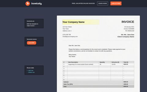 Free invoice generator | Invoice template online