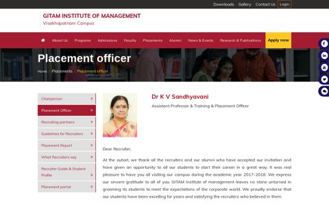 Placement officer | GITAM Institute of Management