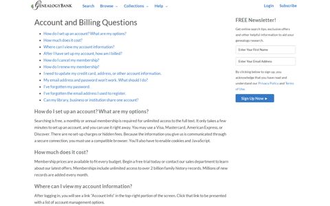 Account and Billing Questions - GenealogyBank