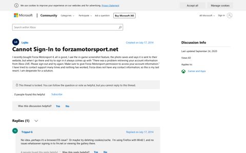 Cannot Sign-In to forzamotorsport.net - Microsoft Community