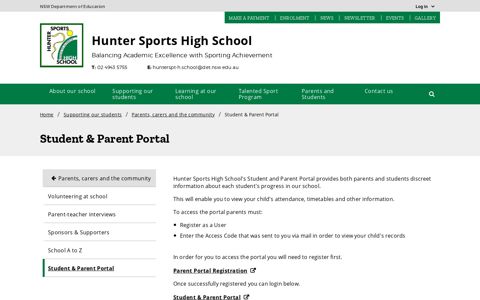 Student & Parent Portal - Hunter Sports High School